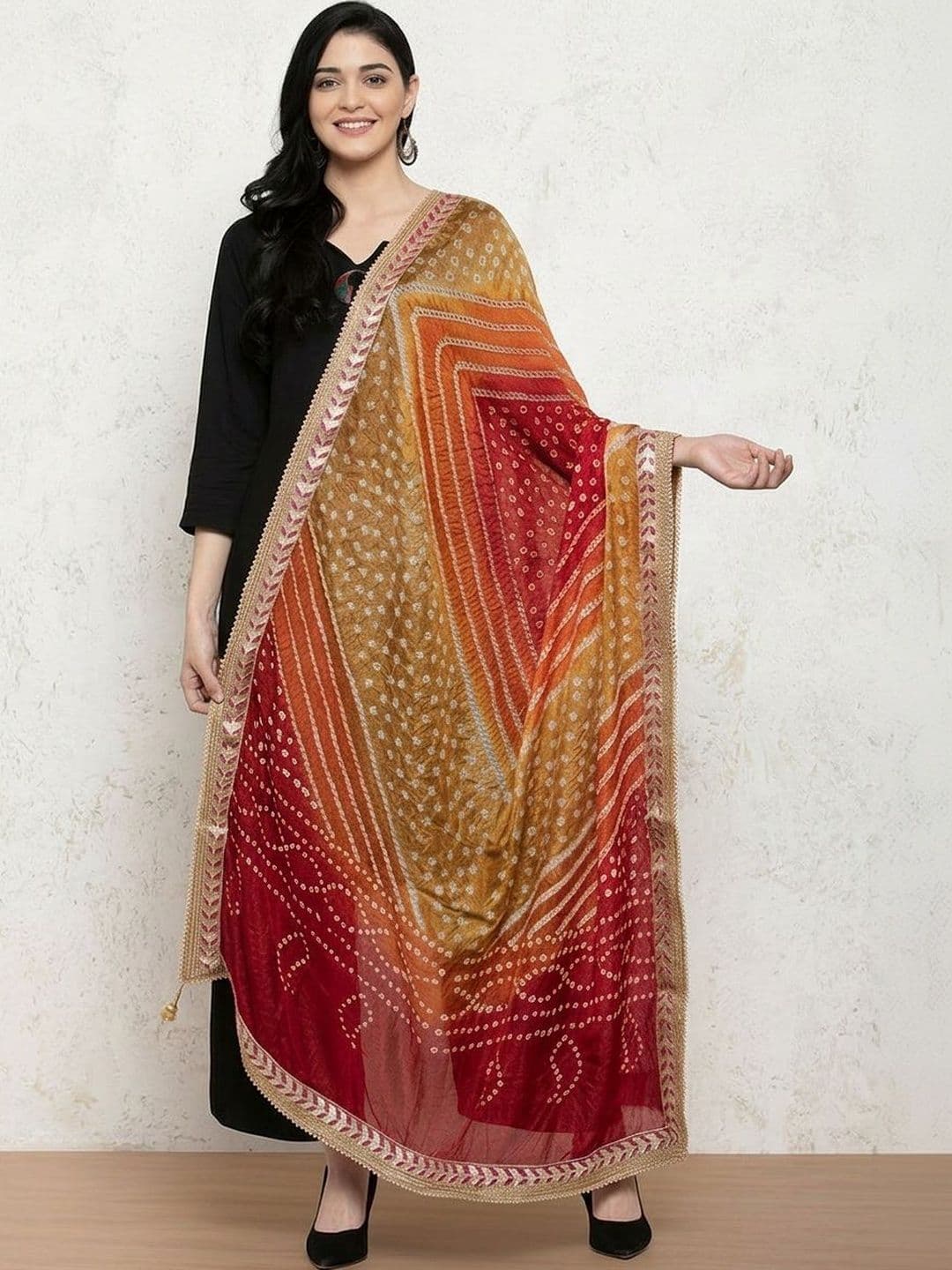 KALINI Bandhani Tie & Dye Gotta Patti Silk Blend Dupatta - view 1