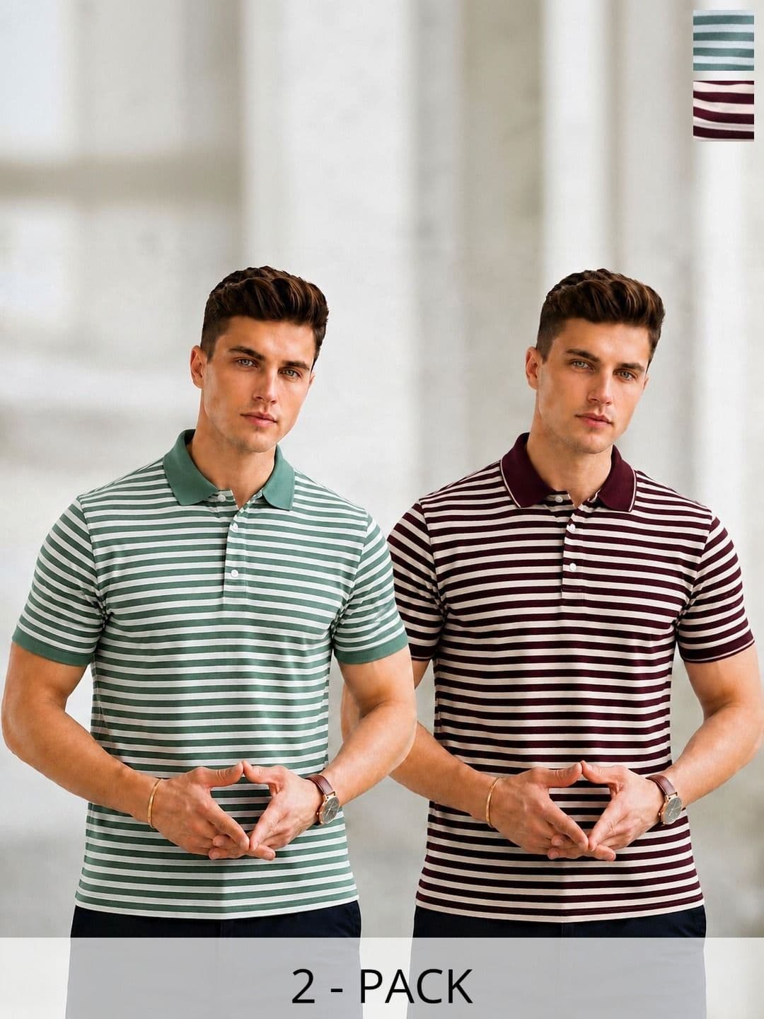 MACK JONNEY Men 2 Striped Polo Collar T-shirt - view 1