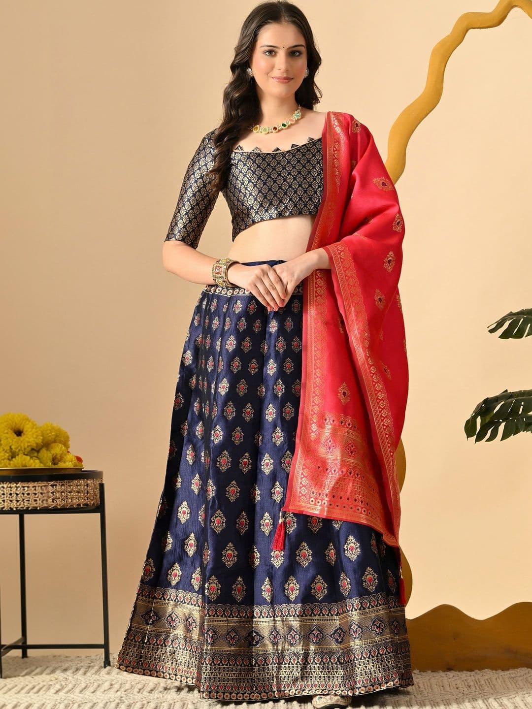 Sangria Semi-Stitched Lehenga & Blouse With Dupatta - view 1