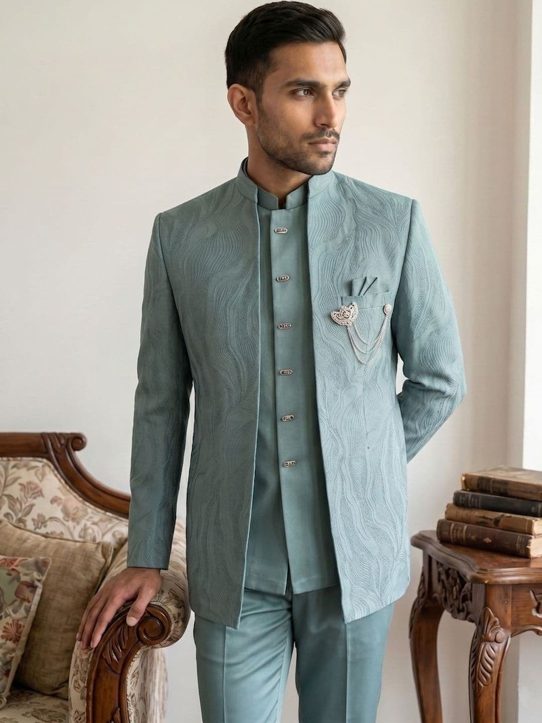Jompers Embroidered Mandarin Collar Sherwani Set