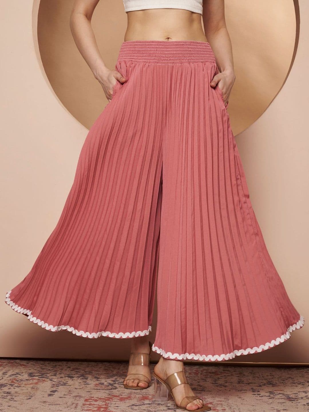 ZWERLON Women Printed High Waist Pleated Wide Leg Fit Flared Palazzos - view 1