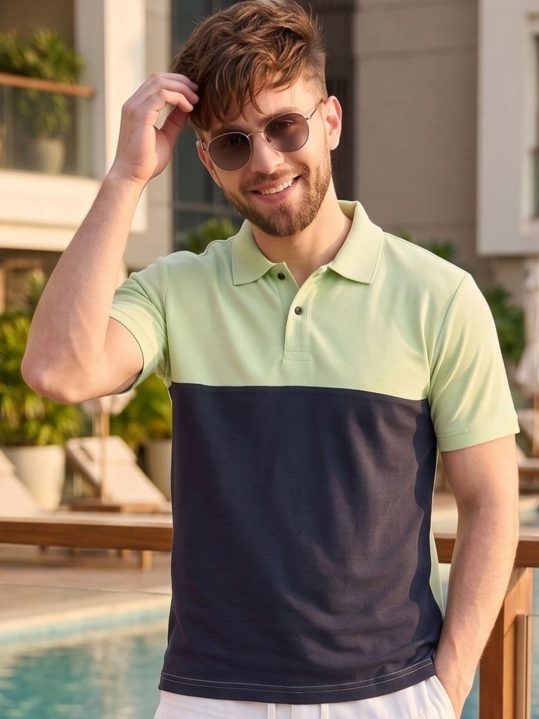 Mast & Harbour Men Colourblocked Polo Collar T-shirt - view 1