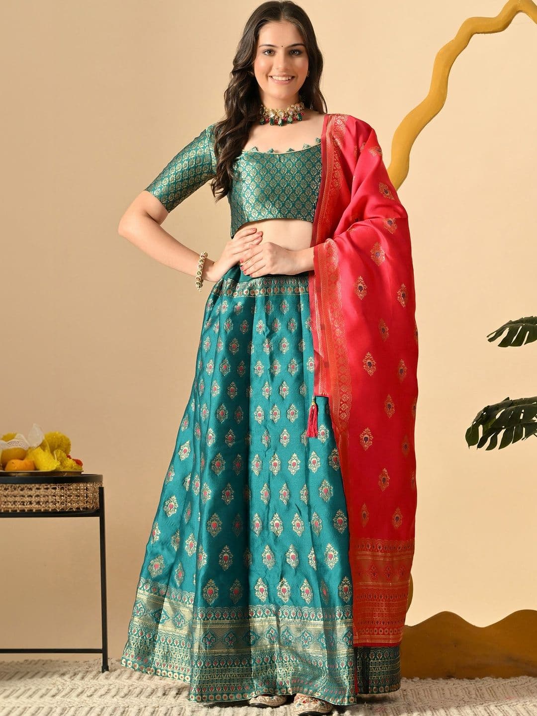 Sangria Semi-Stitched Lehenga & Blouse With Dupatta - view 1