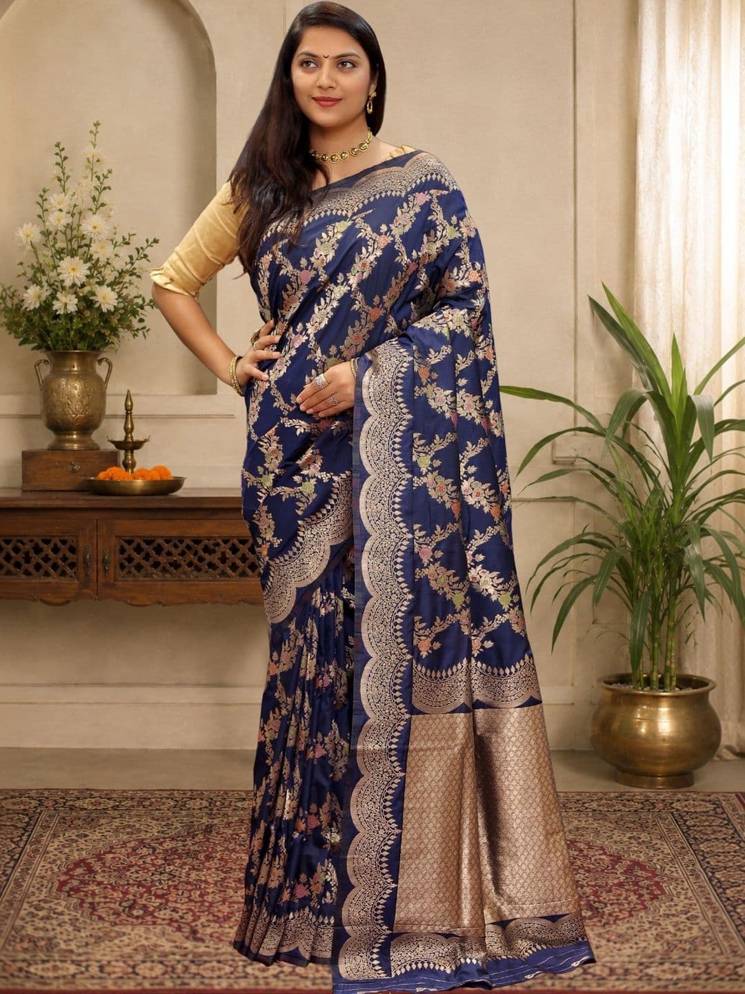 HERE&NOW Floral Zari Art Silk Banarasi Saree - view 1