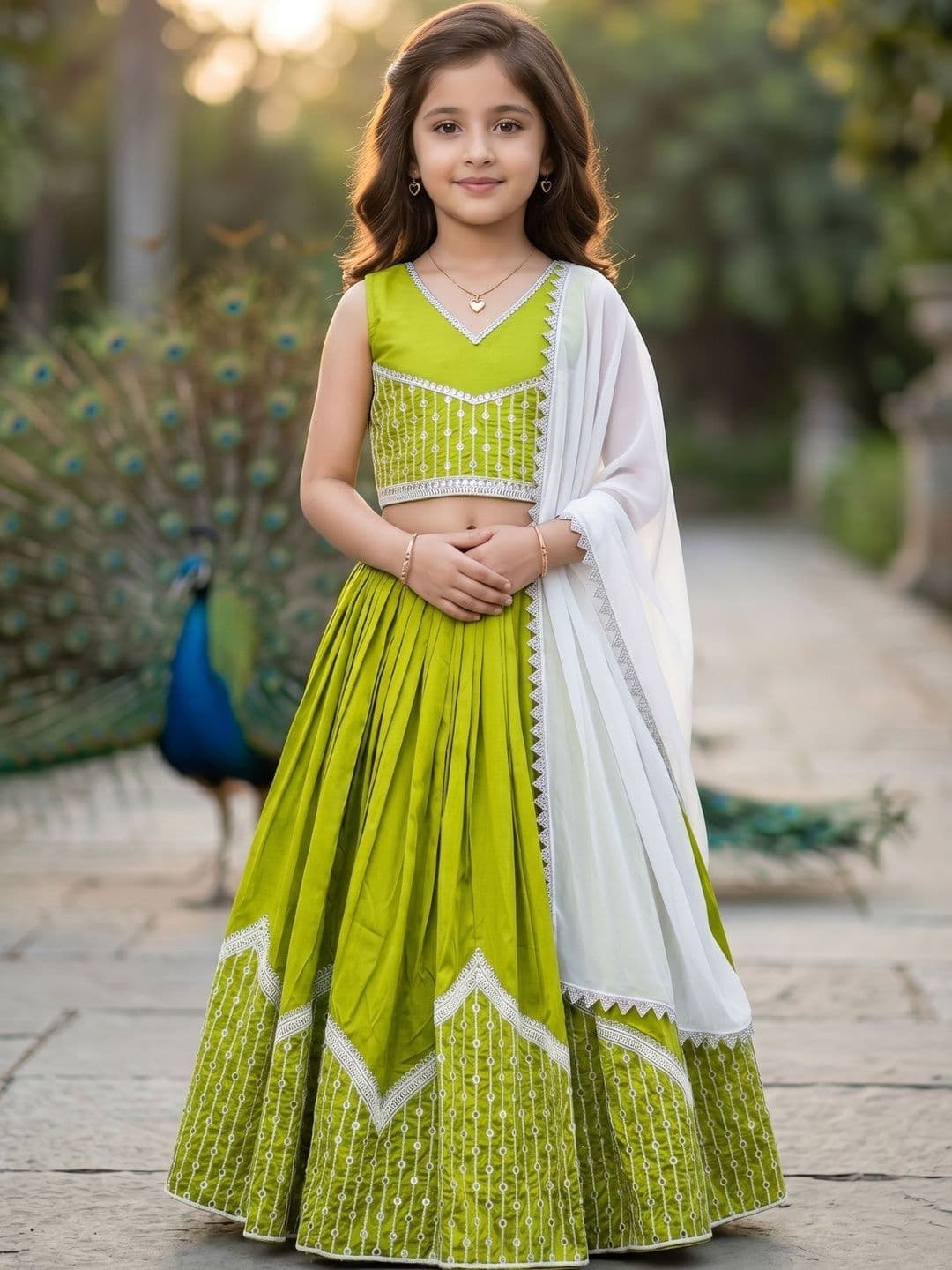 KALINI Girls Embellished Thread Work Ready to Wear Lehenga & - view 1