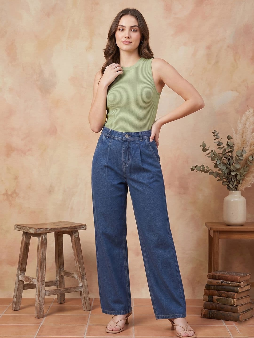 all about you Women Blue Mid-Rise Wide Leg Non-Stretch Jeans with Front Pleat - view 1