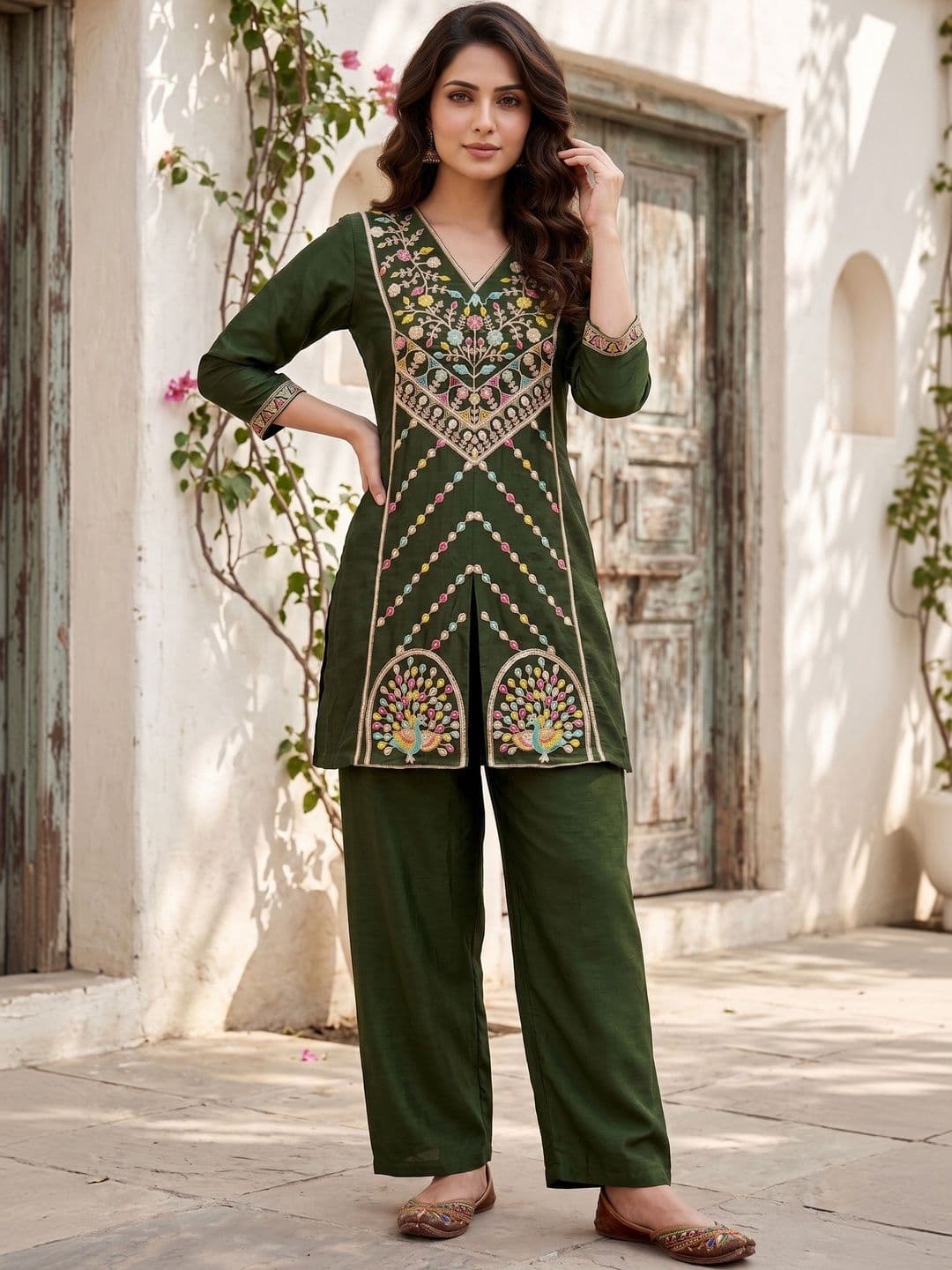 NEW ETHNIC 4 YOU Silk Embroidered Tunic with Trousers - view 1