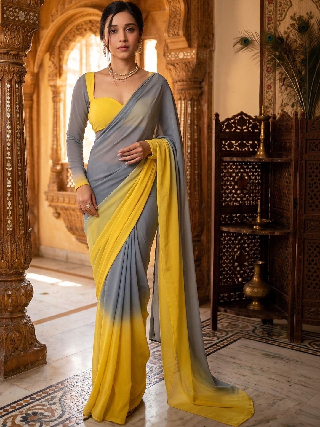 ADR CHIKANKARI Ombre Zari Pure Georgette Saree - view 1