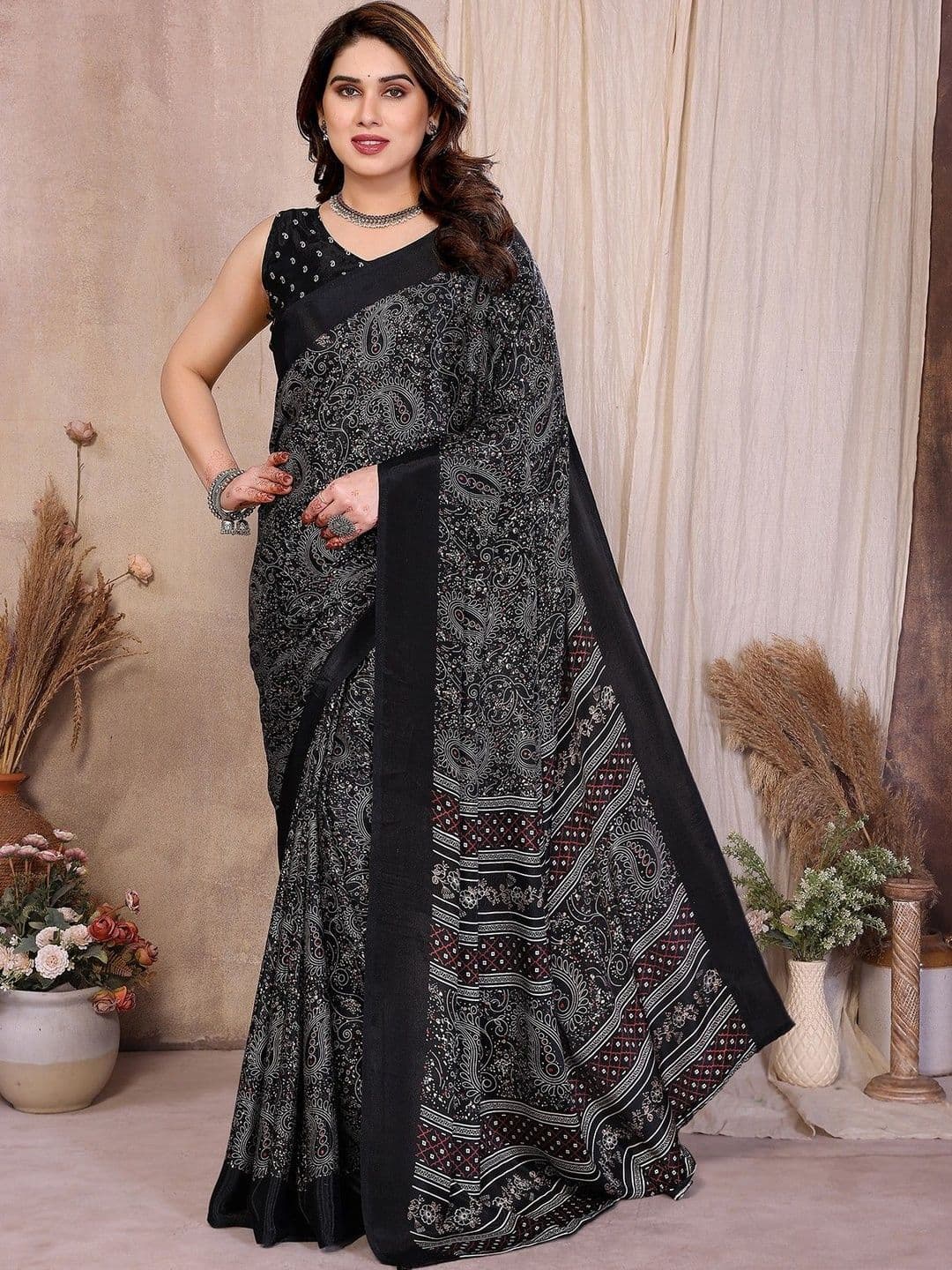 Sangria Paisley Satin Saree - view 1