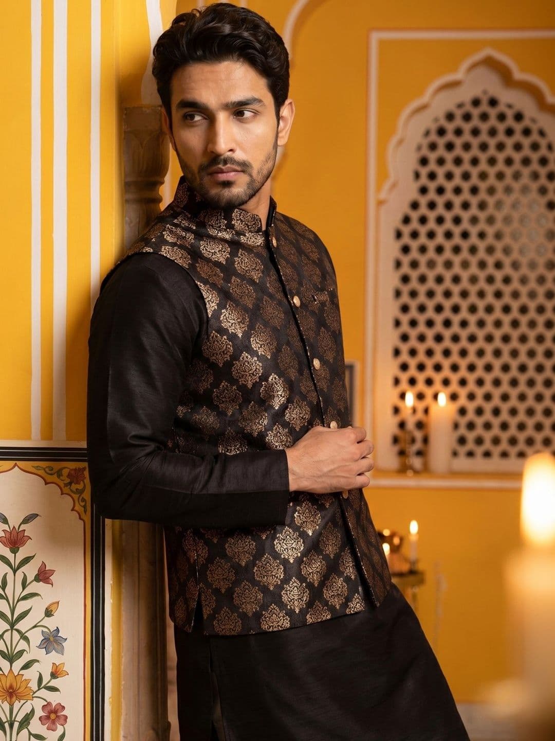 Jompers Printed Satin Nehru Jackets - view 1