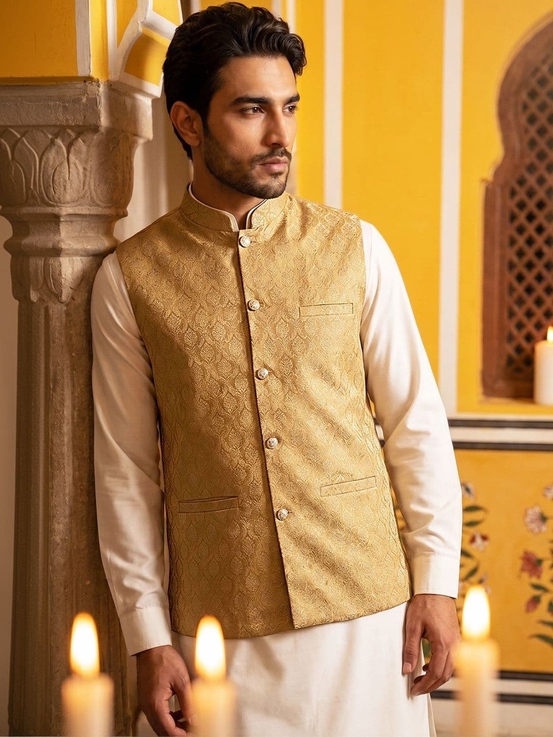 Jompers Woven Design Woven Nehru Jackets - view 1