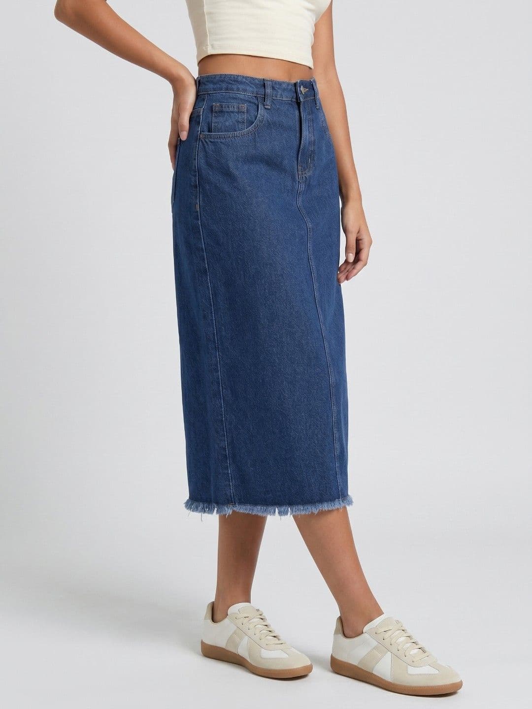 glitchez Women Back Slit Midi Straight Denim Skirt - view 1