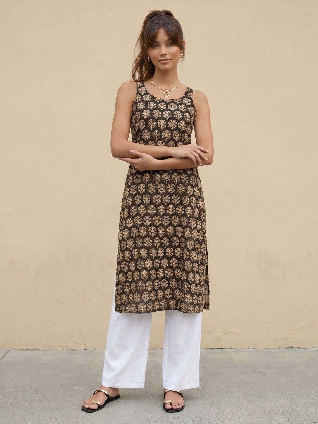 fusion by glitchez Ethnic Motifs Printed Straight Kurta - view 1