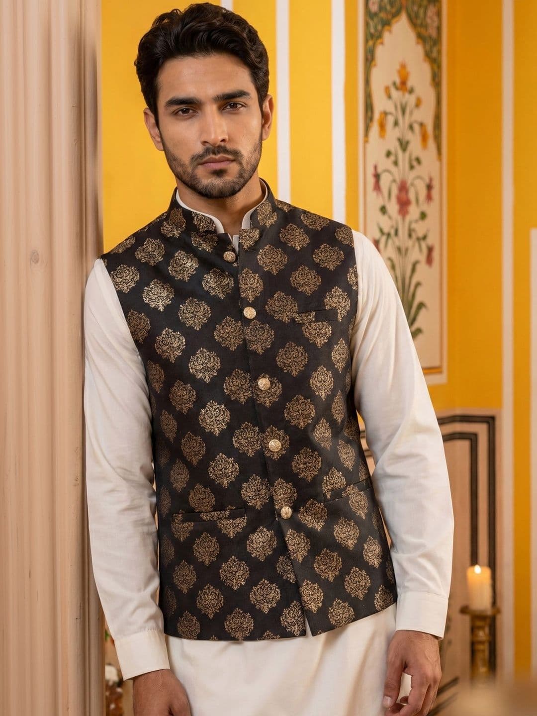 Jompers Printed Satin Nehru Jackets - view 1