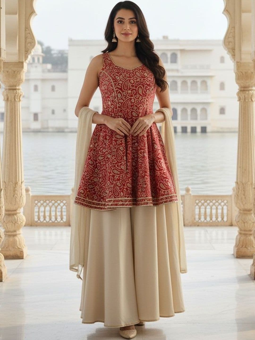 VIBE VISION Women Ethnic Motifs Printed Tiered Gotta Patti Kurta with Palazzos & With Dupatta - view 1