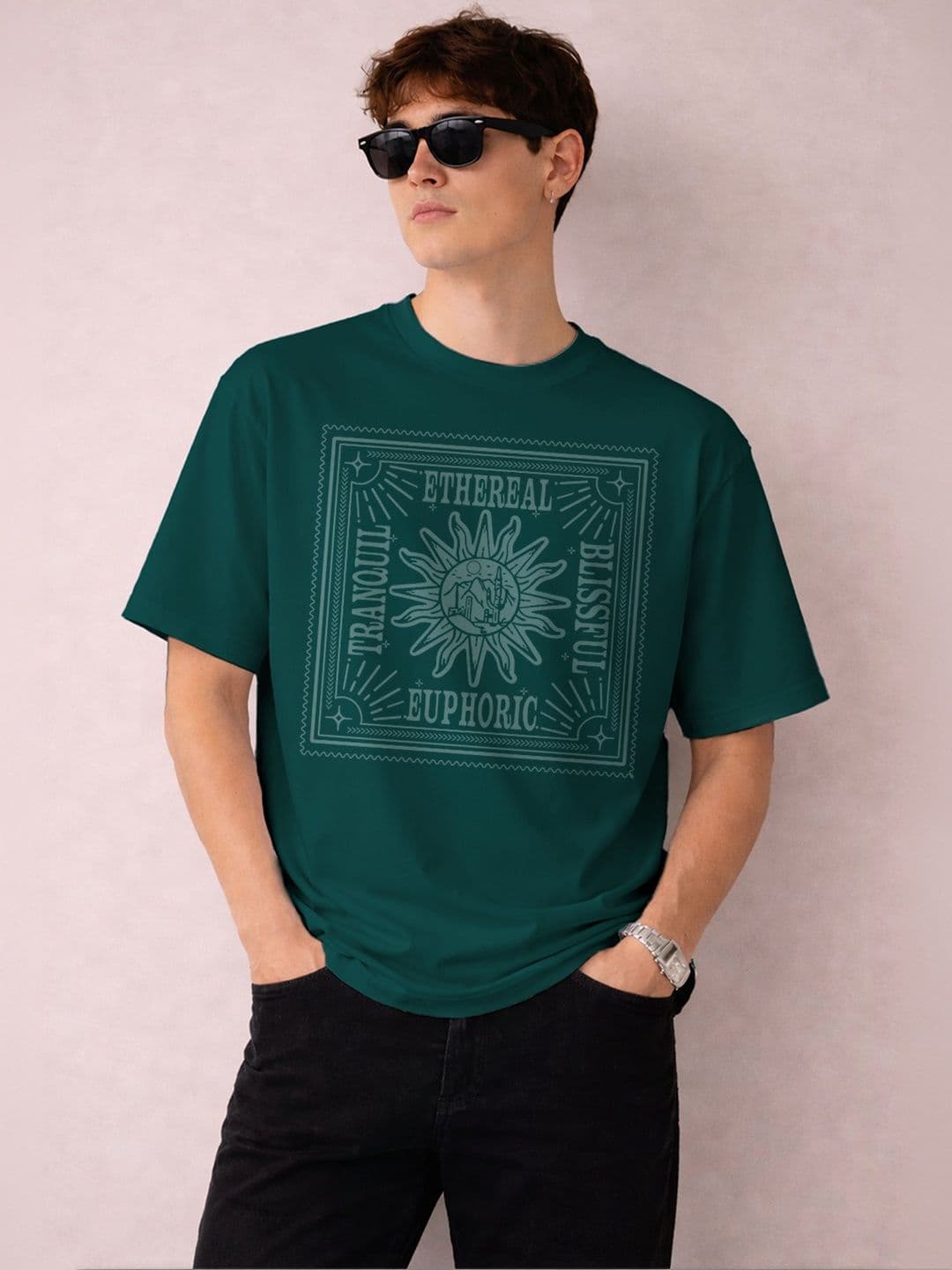 The Roadster Lifestyle Co Printed Organic Cotton Round Neck Oversized Tshirts - view 1
