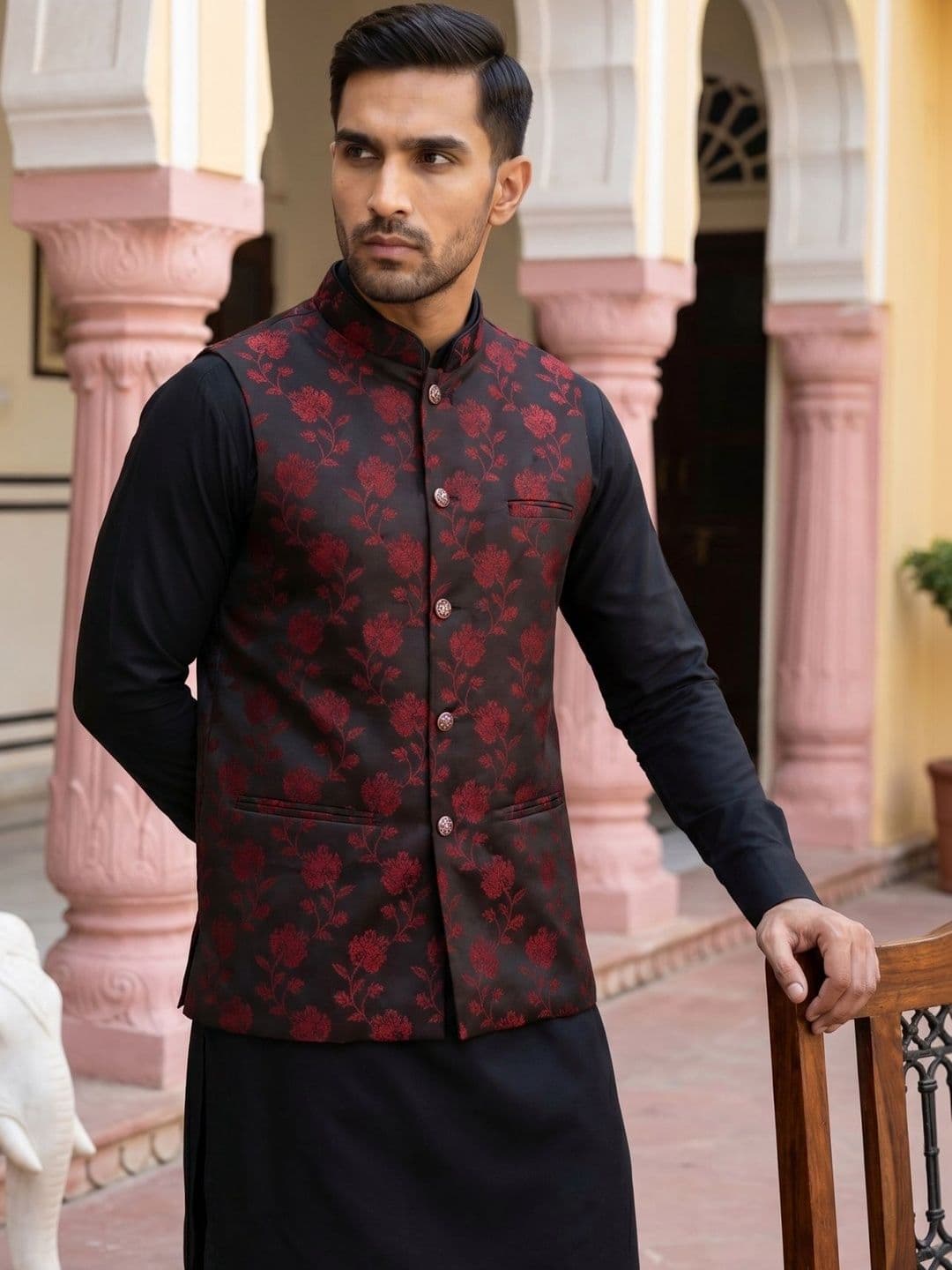 Jompers Printed Satin Nehru Jackets - view 1