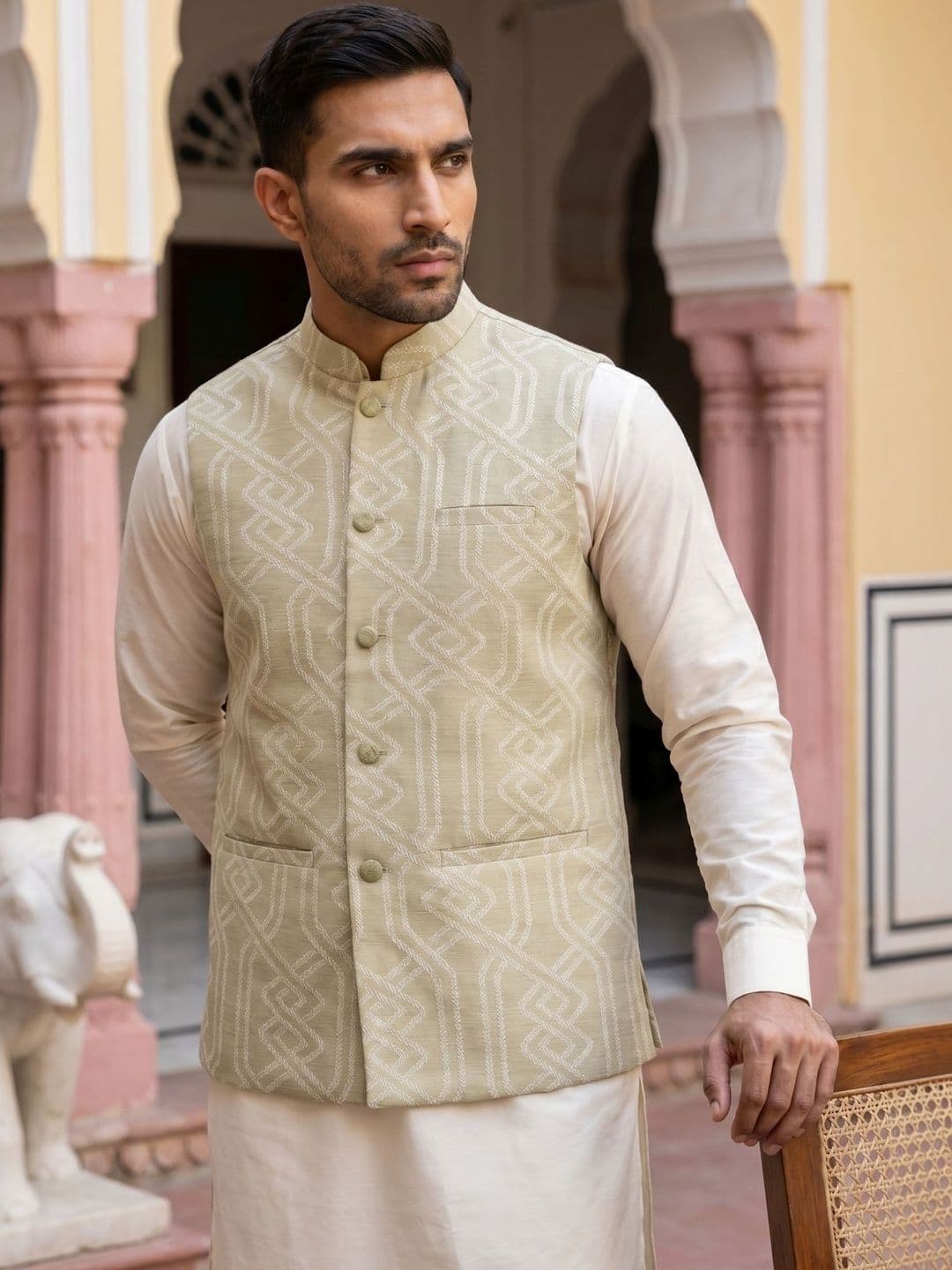 Jompers Printed Satin Nehru Jackets - view 1