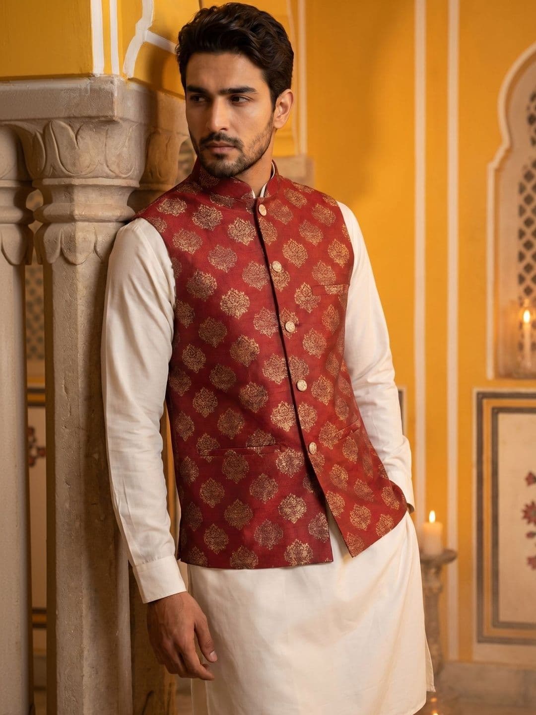 Jompers Printed Satin Nehru Jackets - view 1