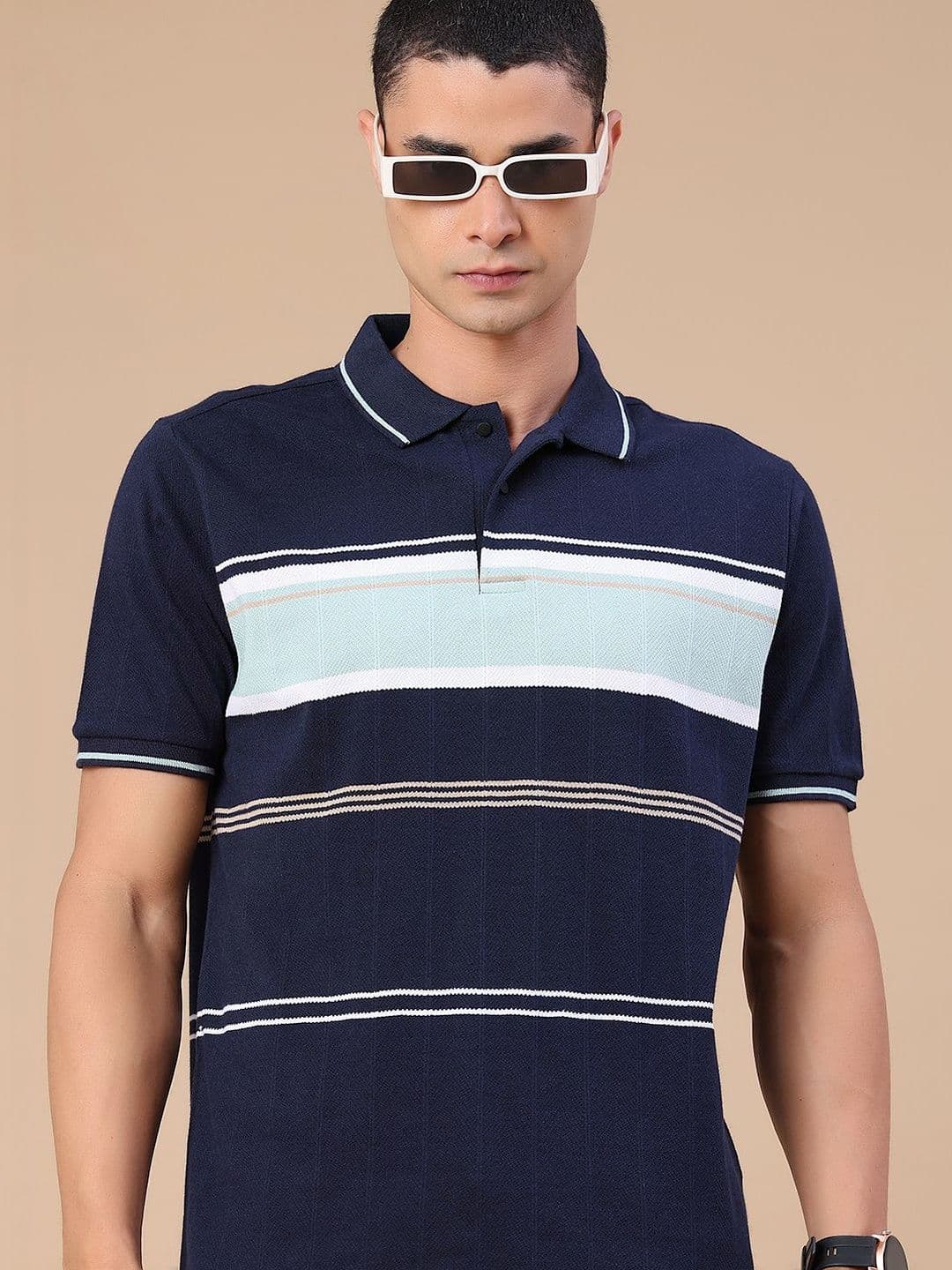 V-Mart Men Striped Polo Collar T-shirt - view 1