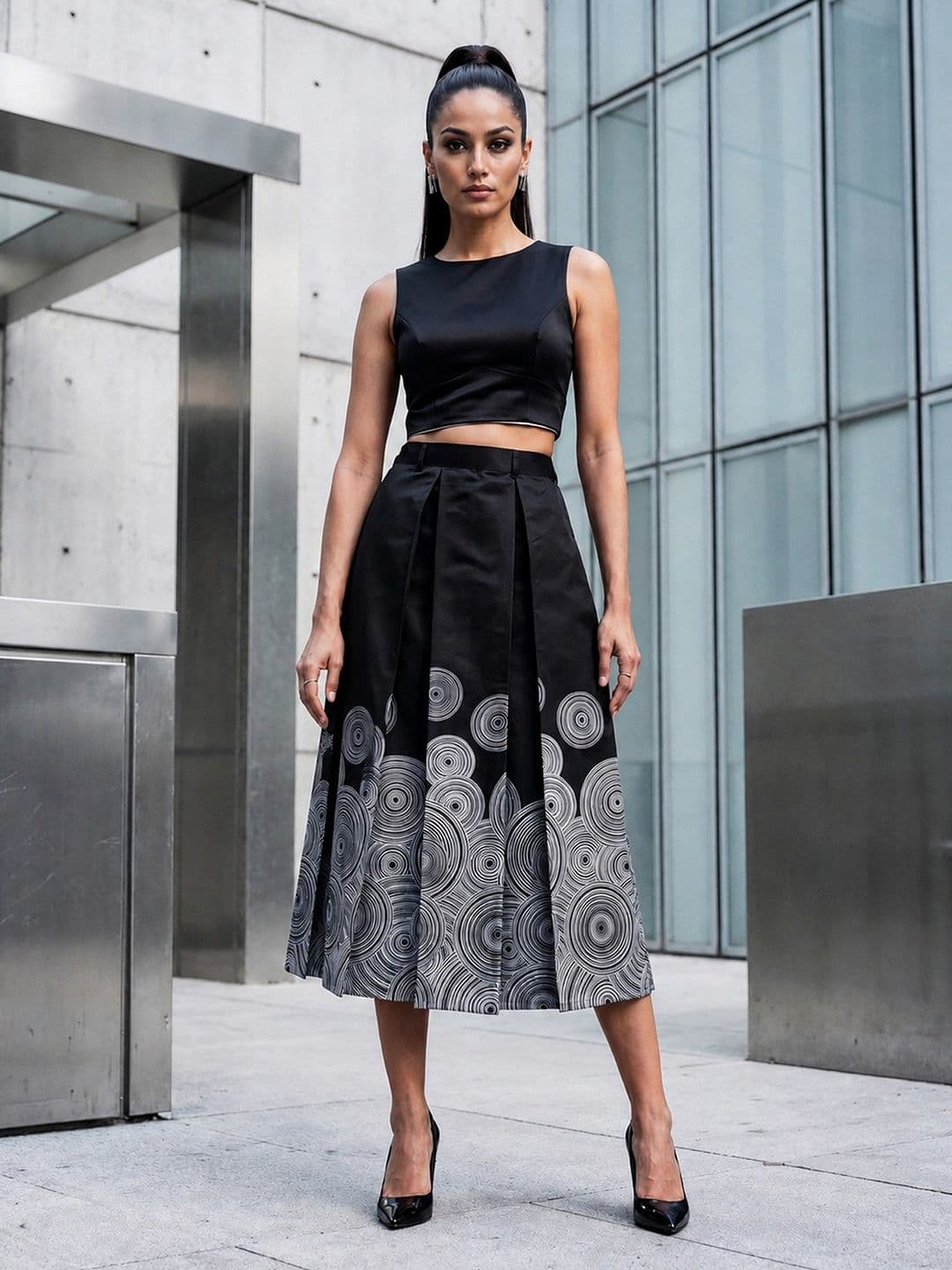 AASK Women Pure Cotton Blend Geometric Midi A-Line Skirt - view 1