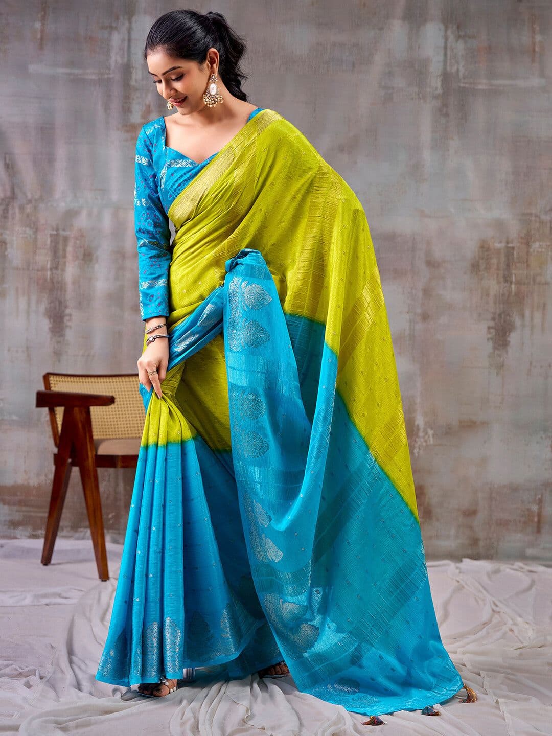 Satrani Zari Woven Pure Chiffon Saree With Designer Blouse - view 1