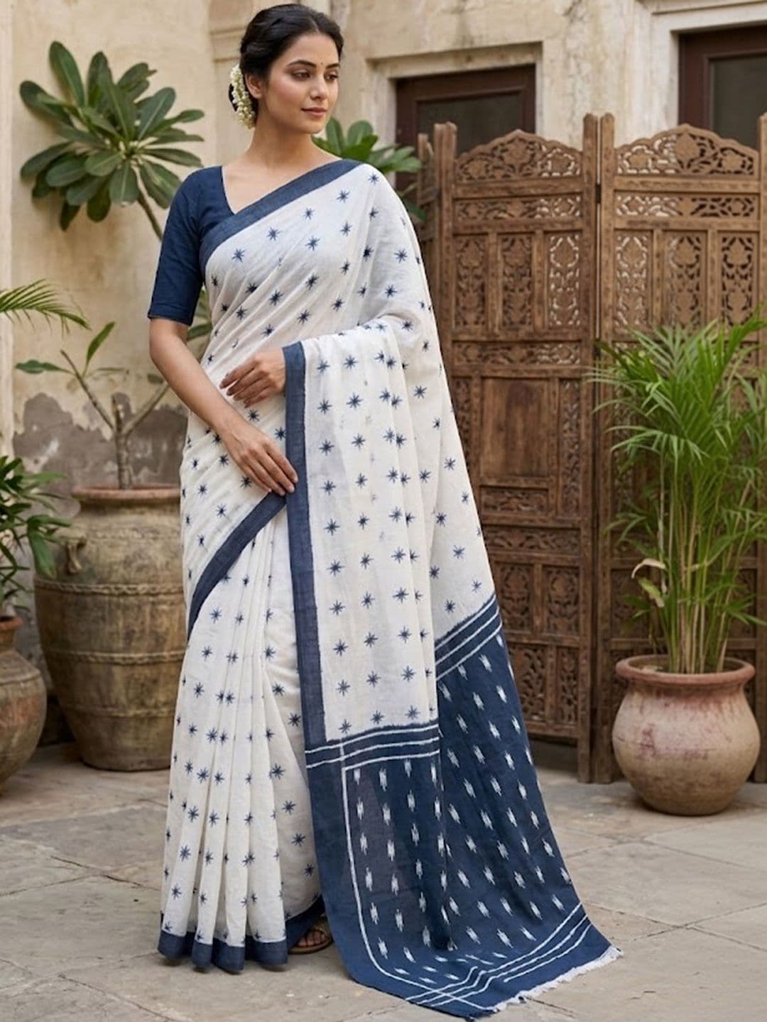 Sangria Printed Ikat Sarees with Blouse Piece - view 1