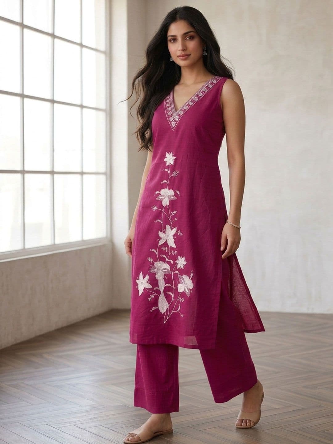 FULPARI Ethnic Motifs Embroidered Regular Thread Work Kurta With Palazzos - view 1