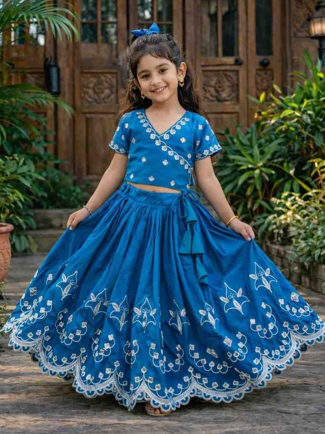 KALINI Girls Embroidered Thread Work Tie and Dye Ready to Wear Lehenga & - view 1
