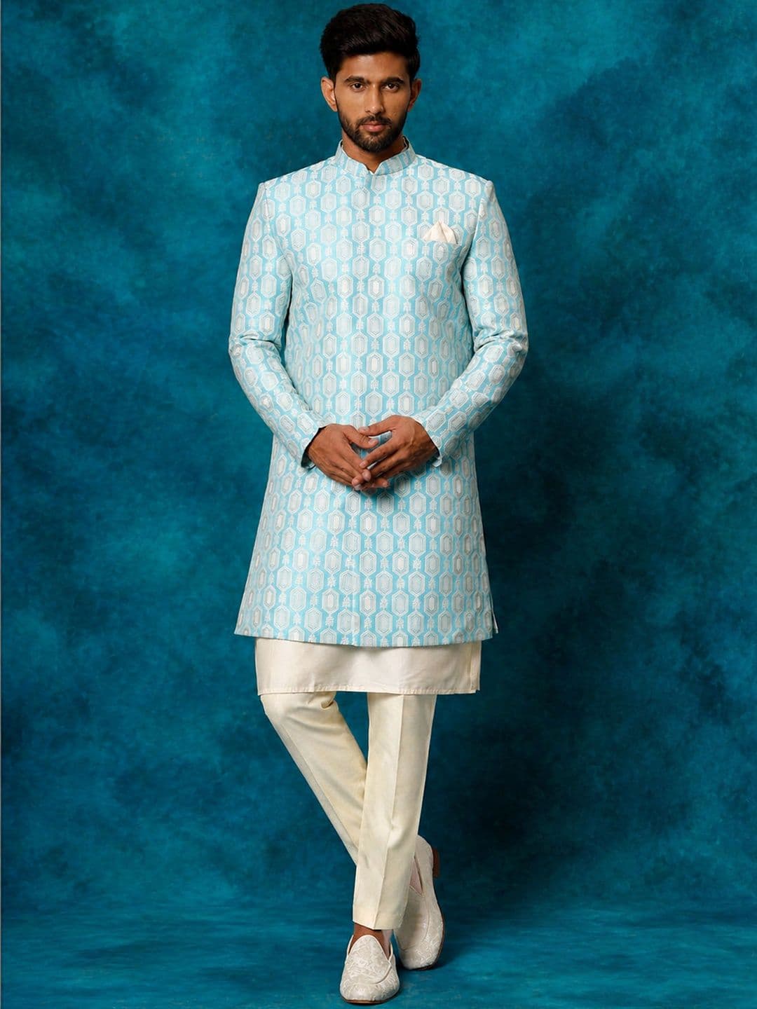 VASTRAMAY Mandarin Collar Sherwani Set