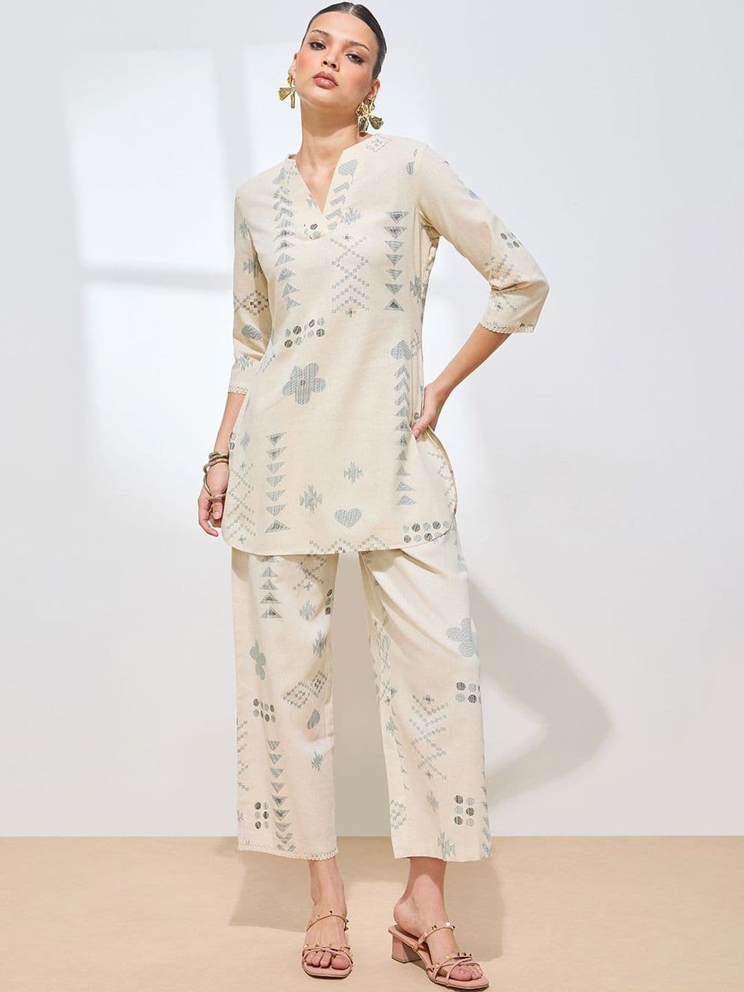 Sangria Cotton Printed Tunic with Palazzos - view 1