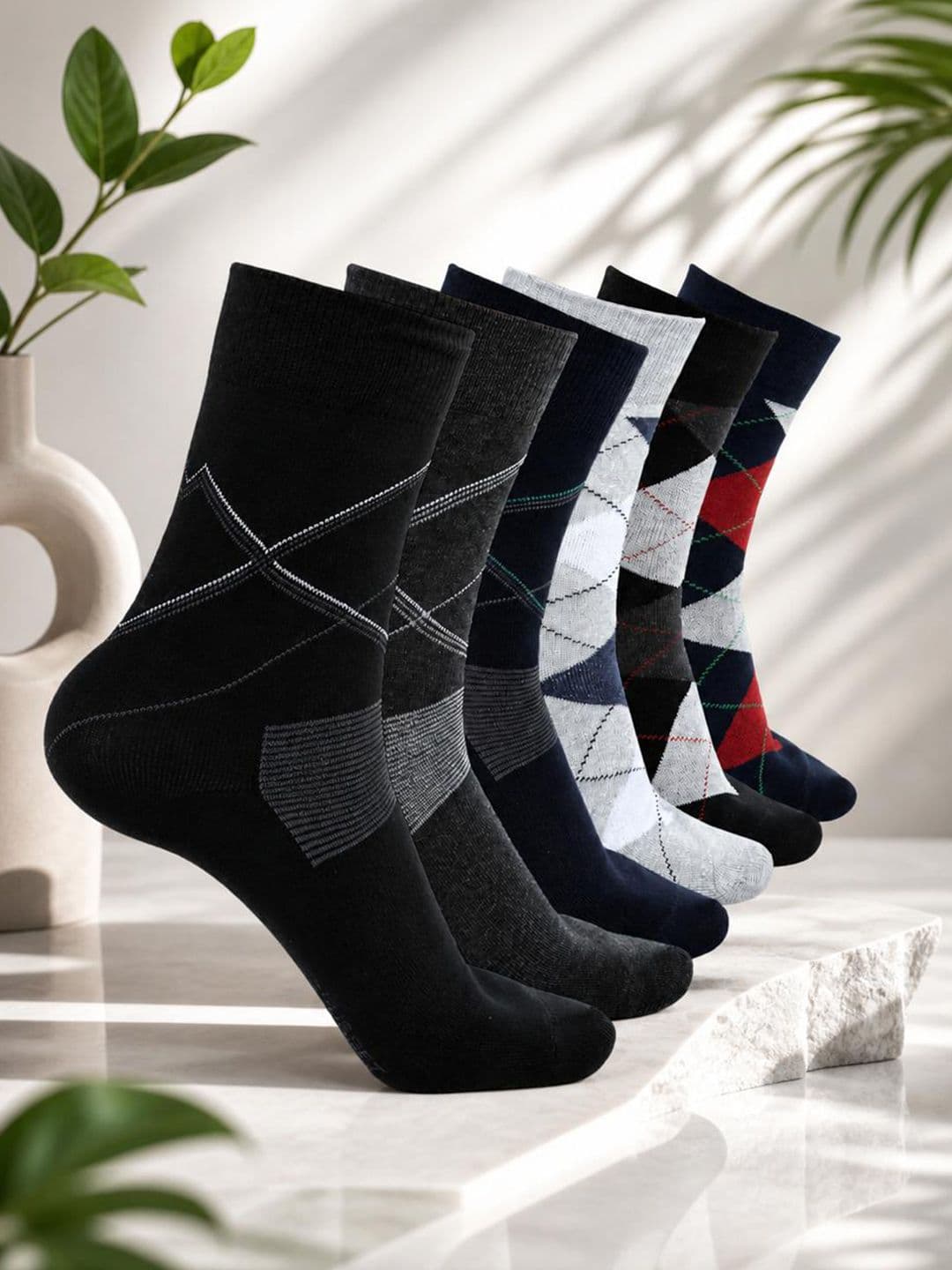 CRUSSET Men Pack of 6 Men Assorted Patterned Calf Length Formal Socks - view 1