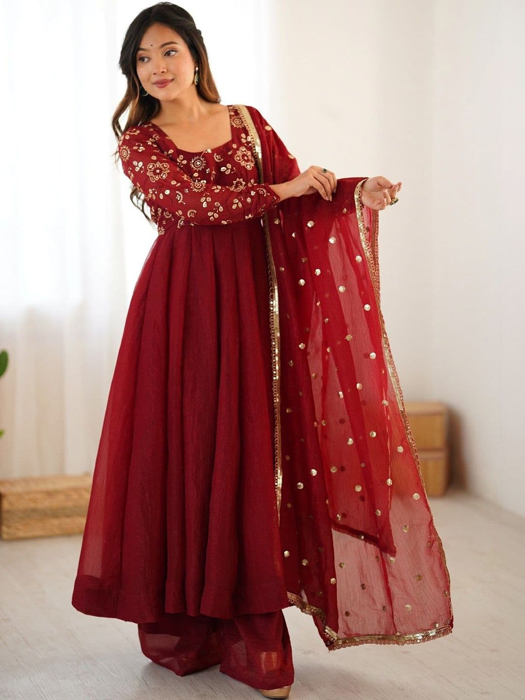 all about you Women Ethnic Motifs Embroidered Empire Sequinned Kurta with Palazzos & With Dupatta - view 1