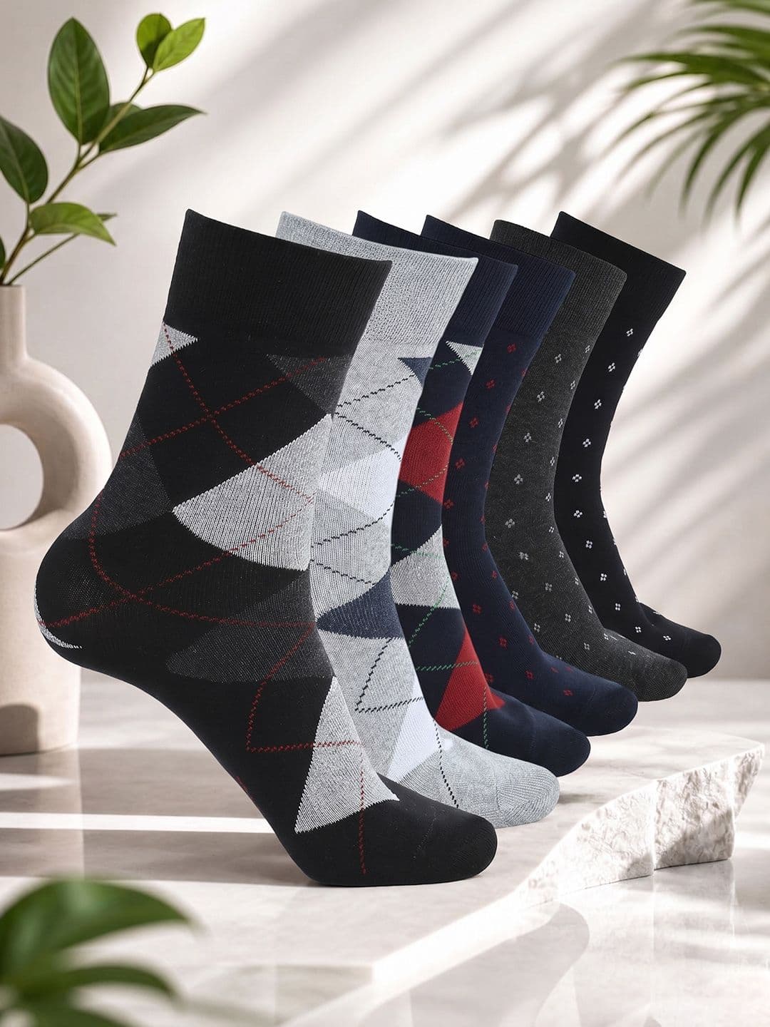 CRUSSET Men Pack of 6 Men Assorted Patterned Calf Length Formal Socks