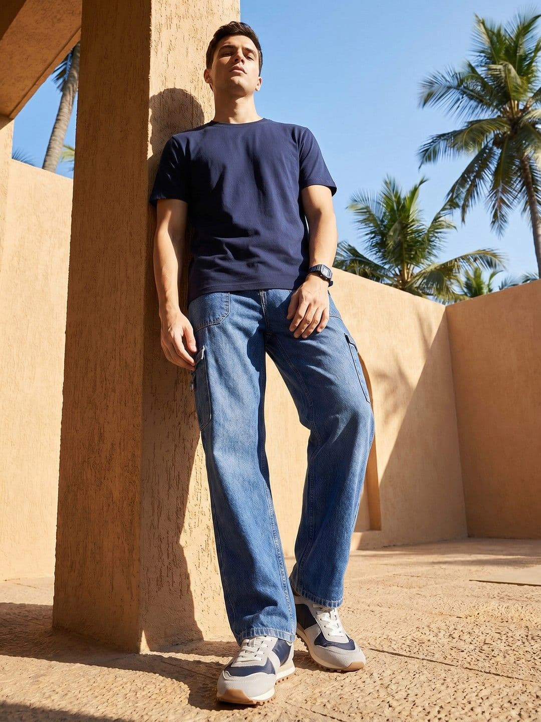 Mast & Harbour Men Relaxed Fit Cargo Pure Cotton Jeans - view 1