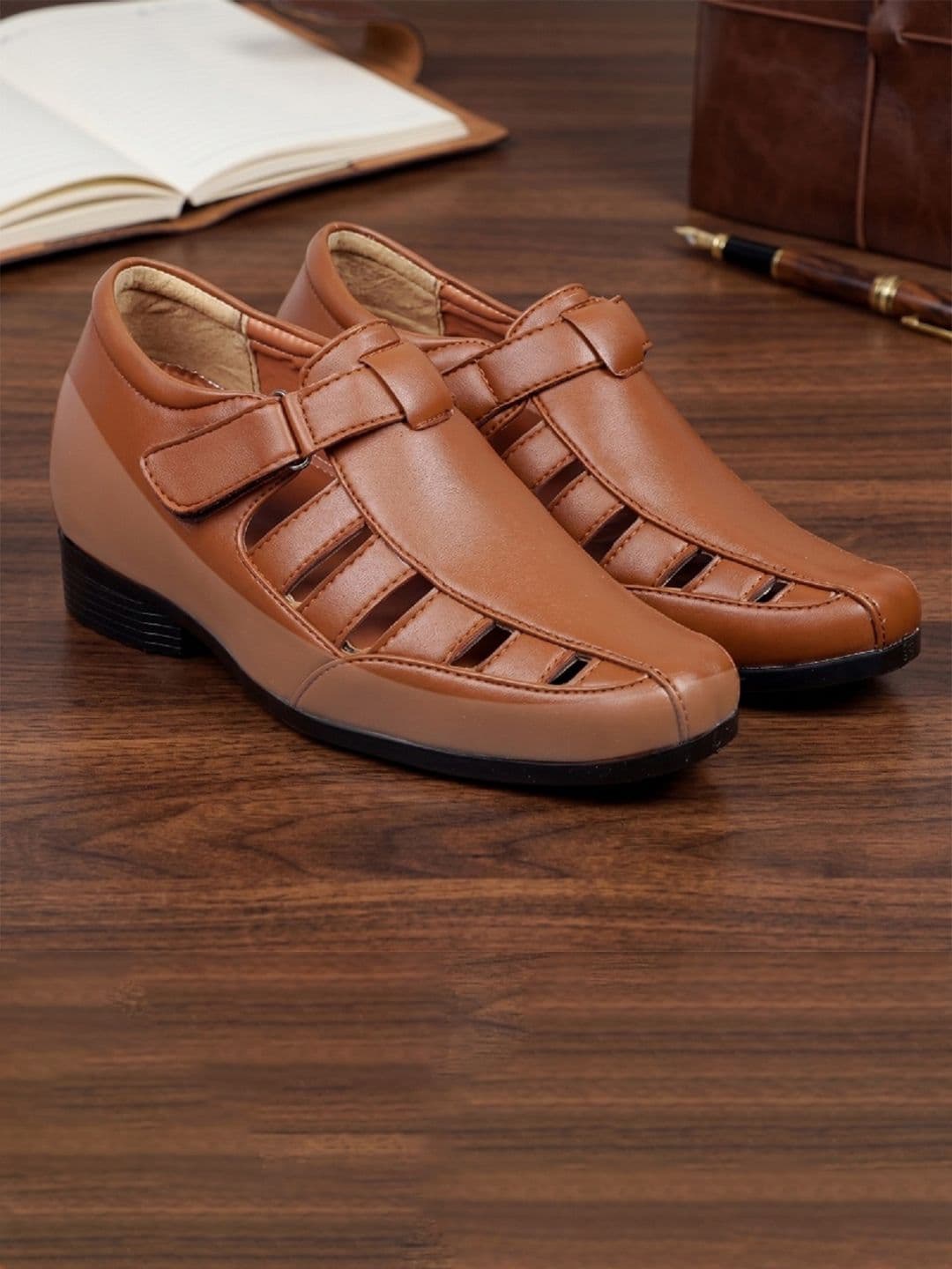 Bxxy Men Tan Solid Invisible Height Increasing 3 Inch Semi-Formal Sandals - view 1