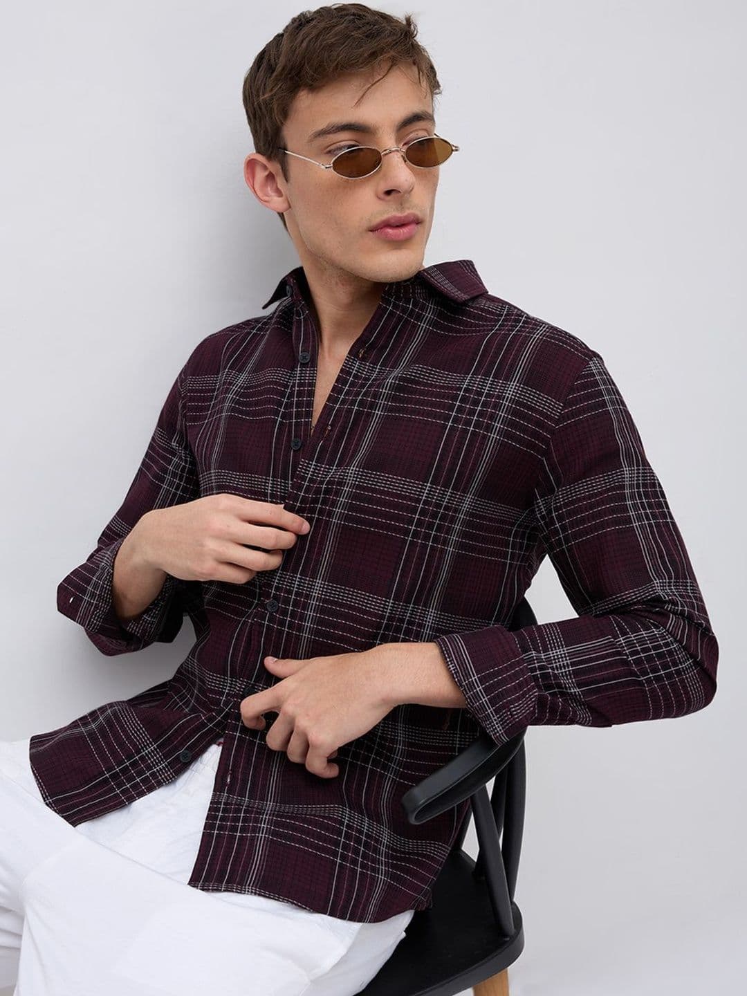 VASTRADO Refined Maroon & White Contrast Checks Shirt - view 1