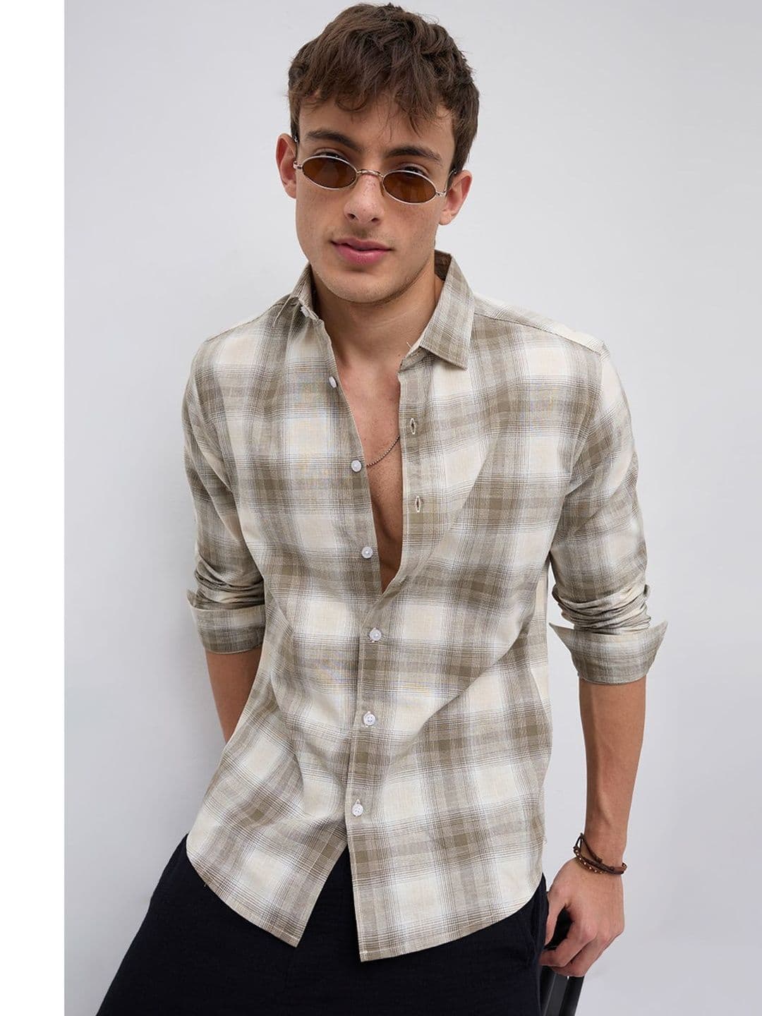 VASTRADO Premium Saddle Brown & White Plaid Checks Shirt - view 1