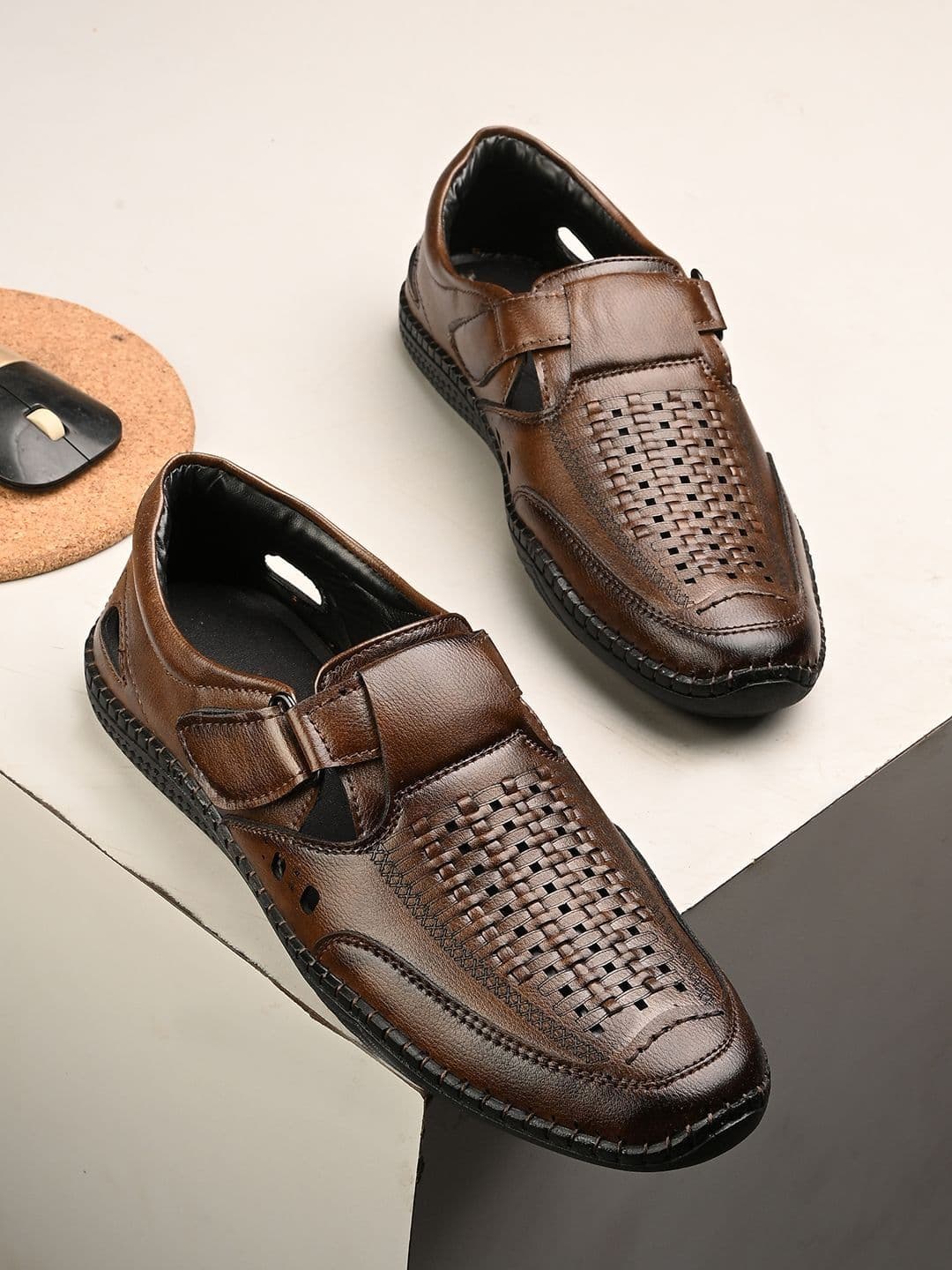 The Roadster Lifestyle Co Men Leather Velcro Fisherman Sandals - view 1
