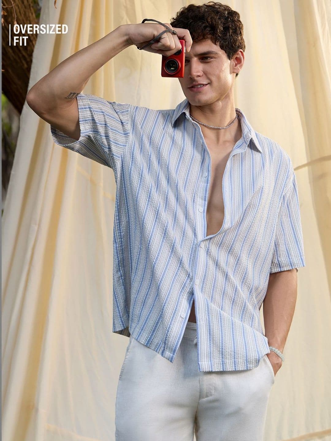 The Souled Store Men Oversized Fit Striped White Shirts - view 1