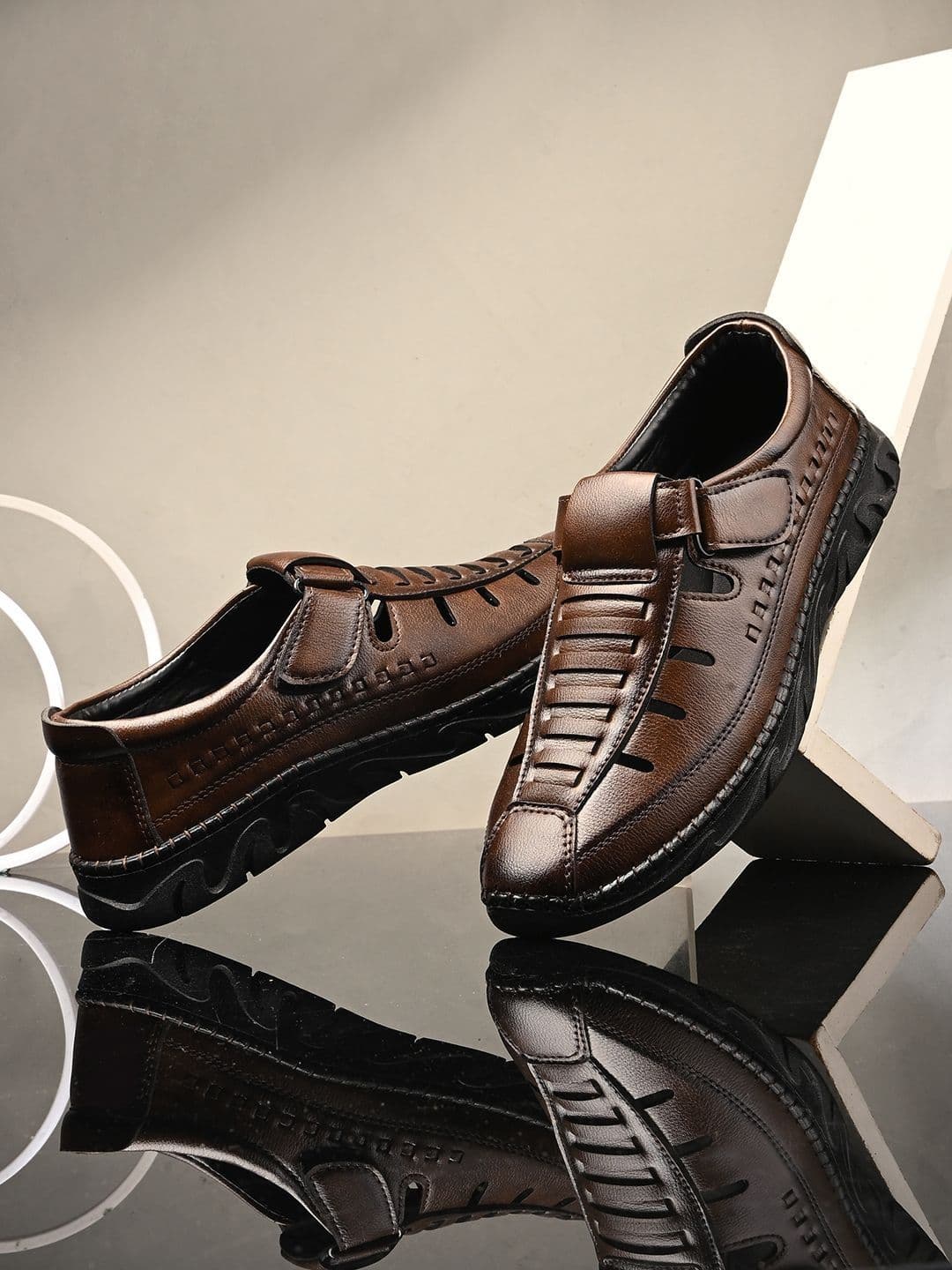 The Roadster Lifestyle Co Men Leather Velcro Fisherman Sandals - view 1