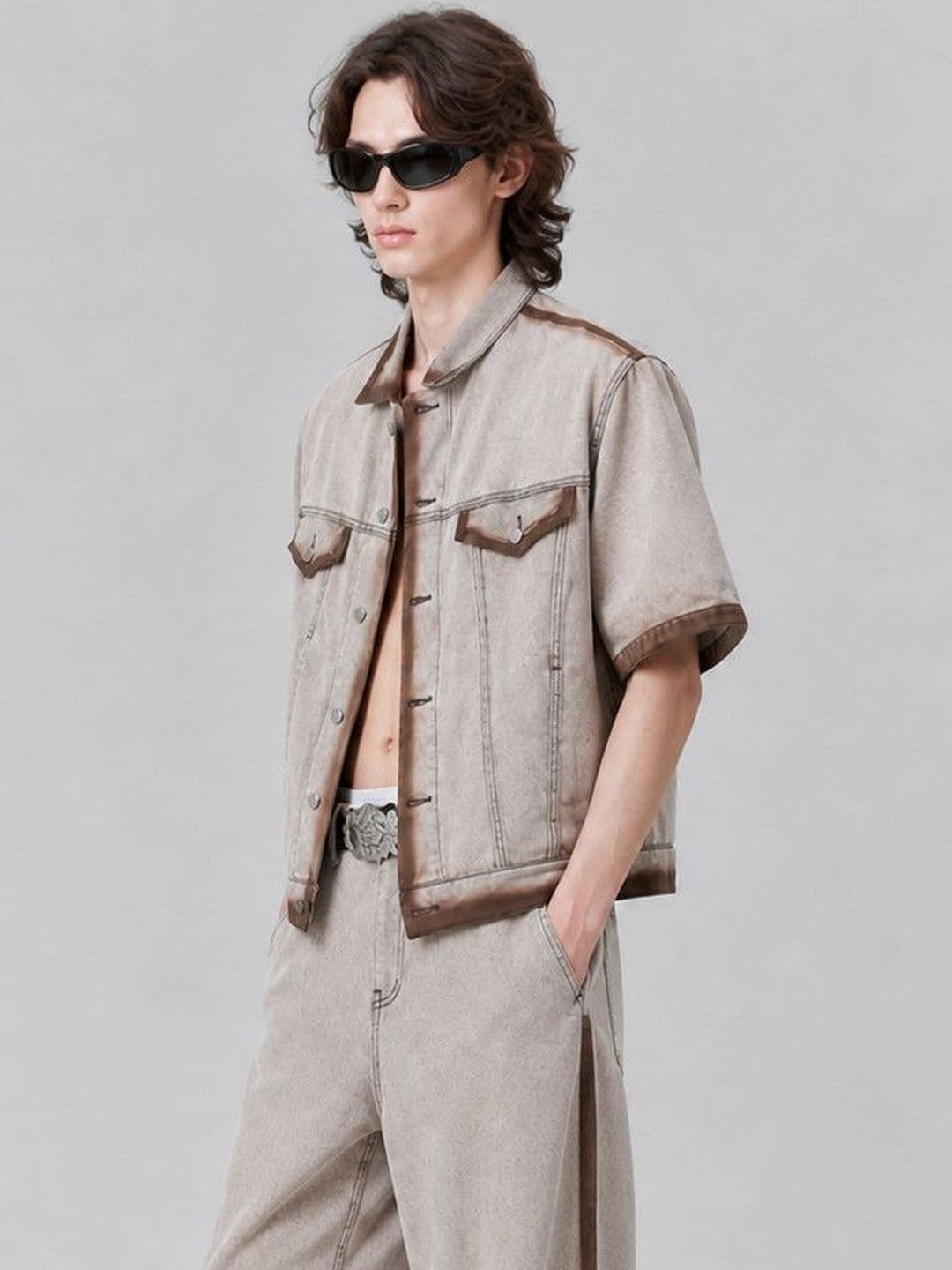 RDSTR Men Colourblocked Crop Denim Jacket - view 1