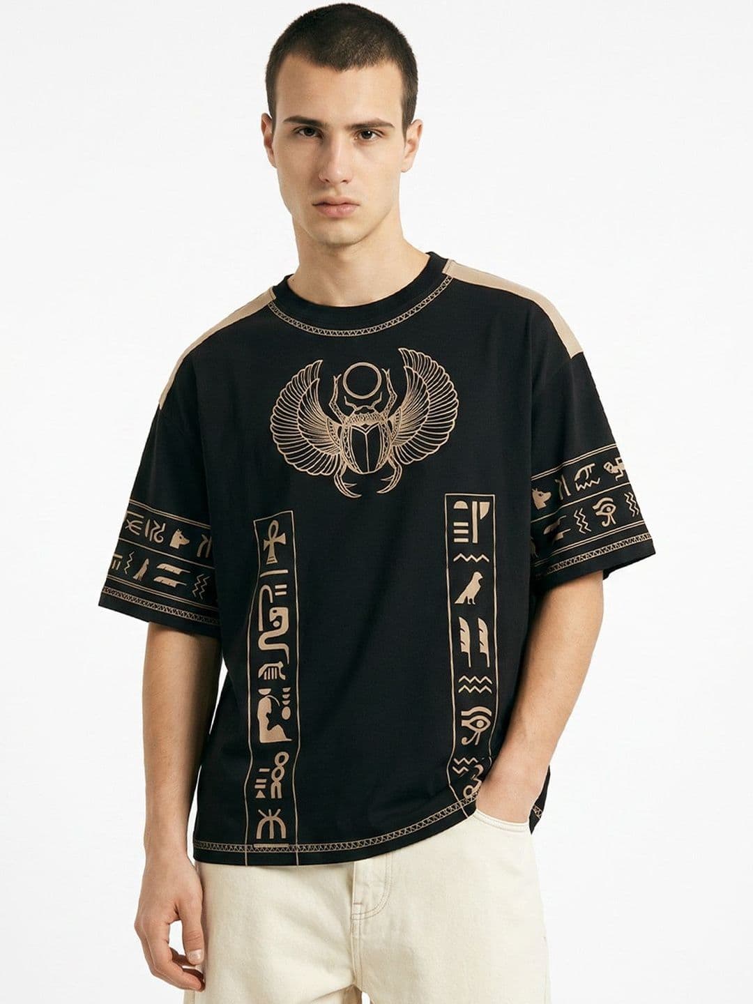 Crazymonk Graphic Printed Round Neck Cotton Oversized T-shirt - view 1