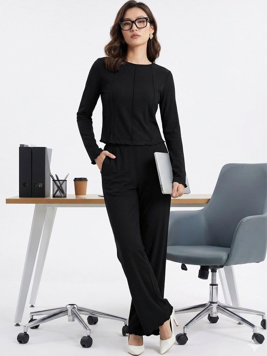 Selvia Edge Knitted Self Design Top with Trousers - view 1