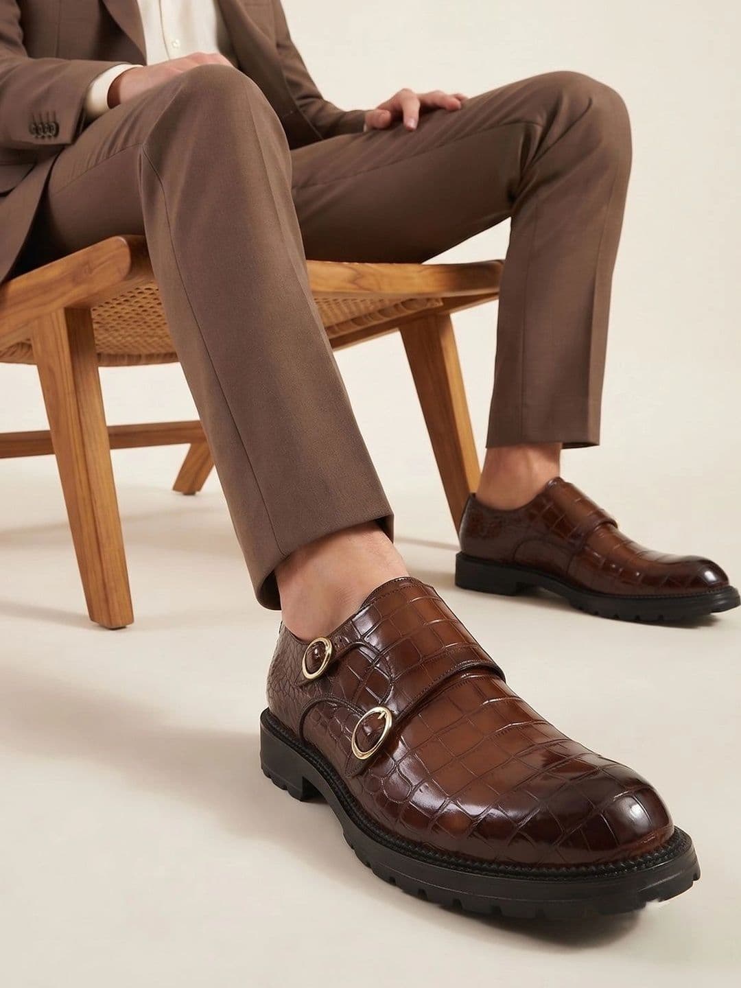 House of Pataudi Men Textured Formal Monk Shoes - view 1