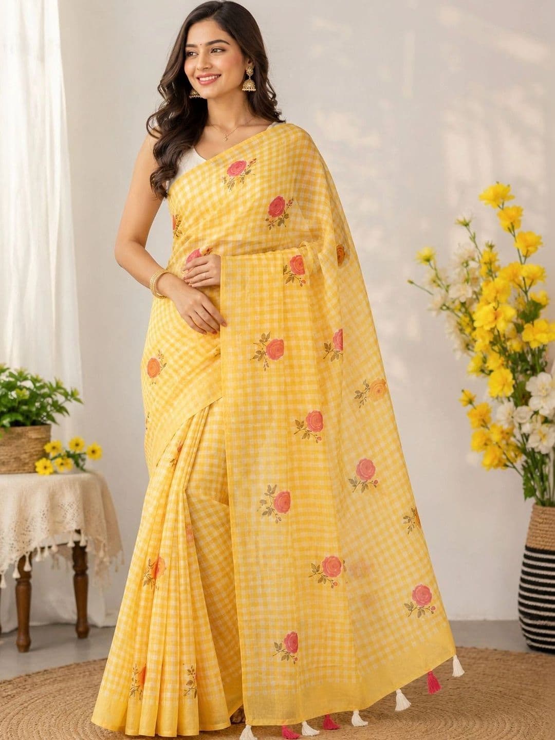 Fashion Mantra Floral Linen Blend Saree - view 1