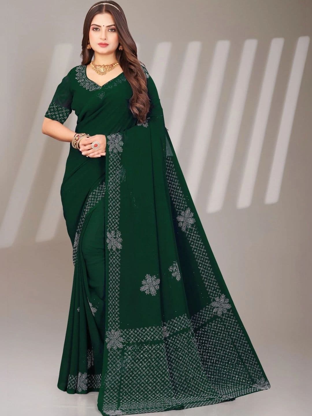 PRANU TRENDS Embroidered Poly Chiffon Saree - view 1