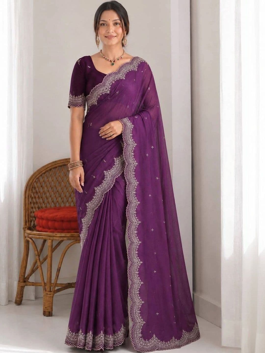 Vastra Drape Ethnic Motifs Embroidered Poly Georgette Saree - view 1
