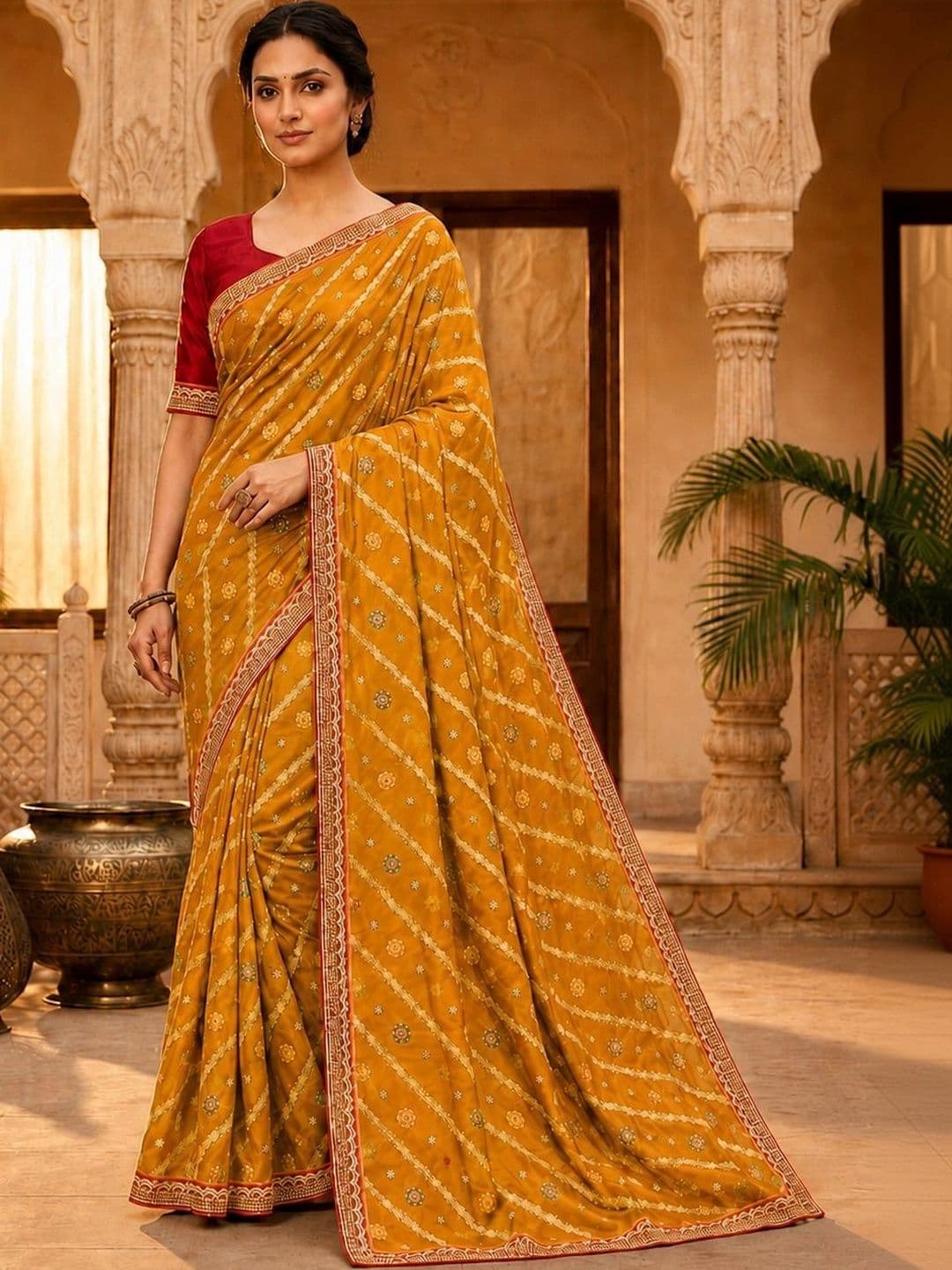 Fashion Mantra Bandhani Embroidered Poly Georgette Saree - view 1