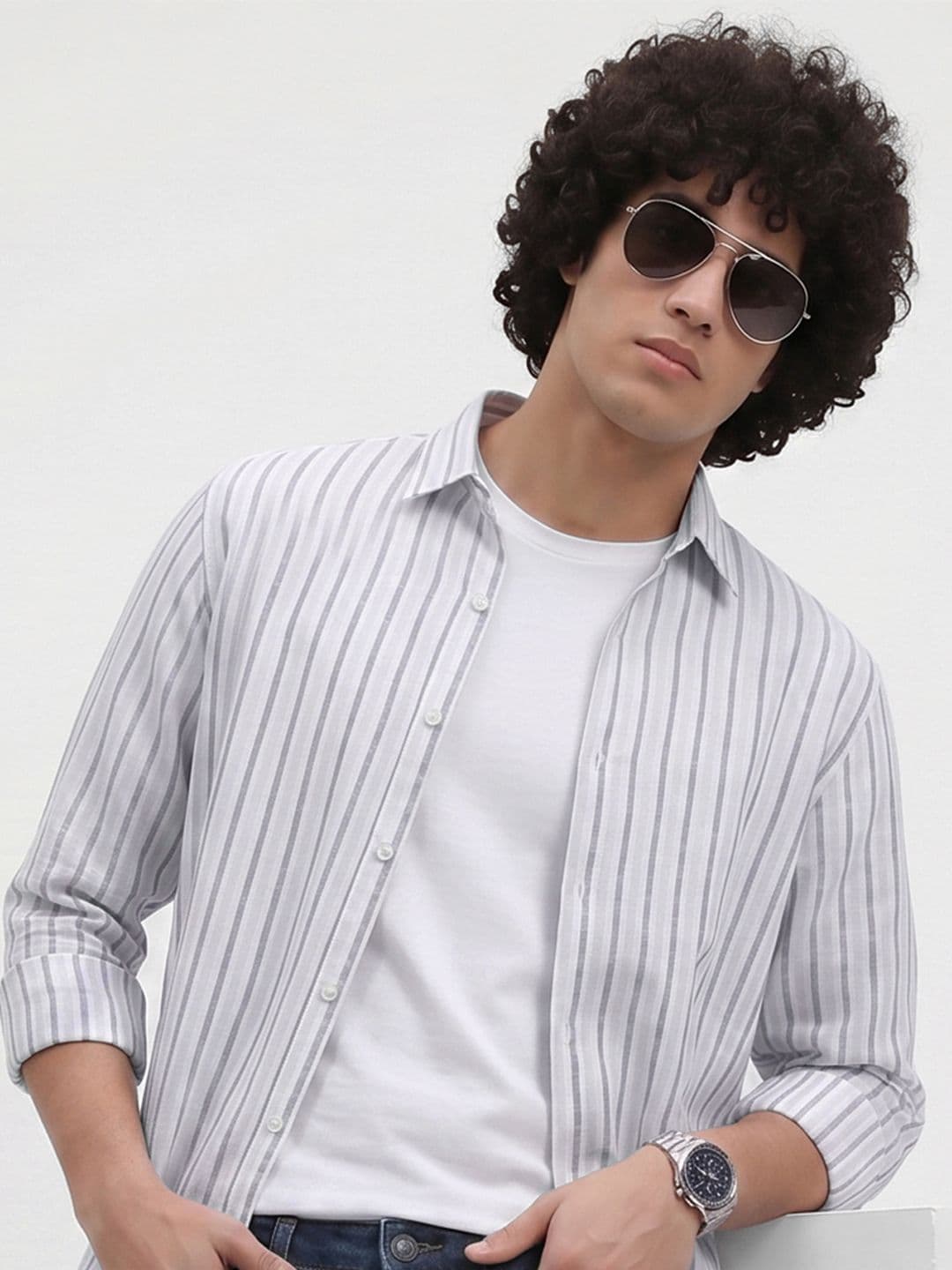 Roadster Life Co.Cotton Linen Striped Shirt - view 1